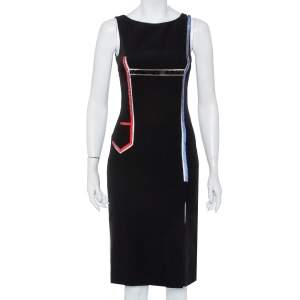 Versace Black Crepe Stone Embellished Sheath Dress S