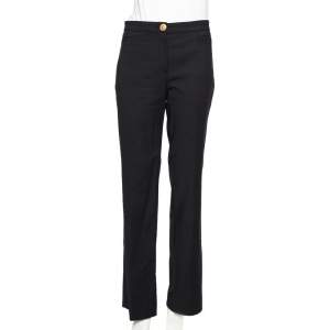 Pre Owned Versace Black Cotton Gold Logo Button Detail Formal Trousers L 