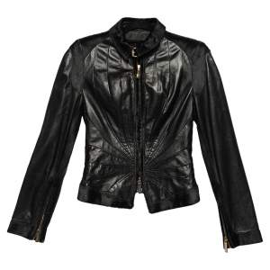 Pre Owned Versace Black Leather Fur Lined Biker Jacket S