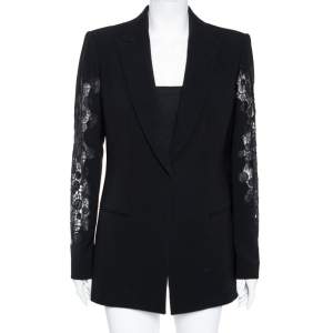 Versace Black Crepe & Lace Inset Detailed Single Breasted Blazer M