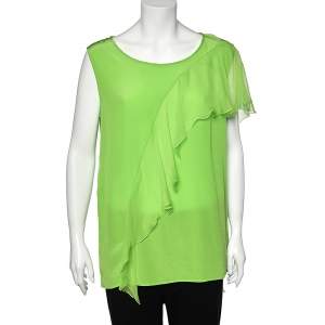 Versace Neon Green Silk Ruffled Sleeveless Top L