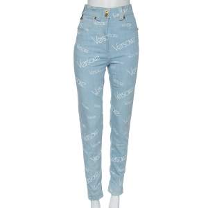 Versace Blue Logo Printed Denim Jeans S