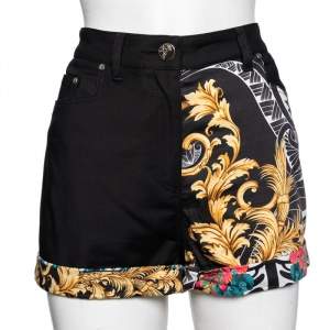Versace Black Printed Cotton High Waisted Shorts M