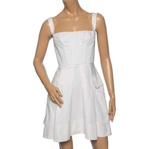 Pre Owned Versace Off White Cotton Dress Pleated Corset Dress S