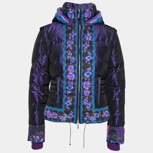 Versace Purple Floral Printed Down Synthetic Puffer Jacket M