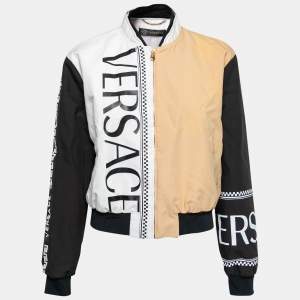 Versace Tricolor Logo Printed Synthetic Zip Front Bomber Jacket M