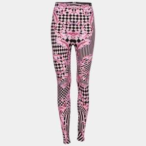 Versace Pink Stretch Knit Striped & Baroque Print Leggings S