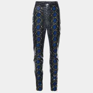 Versace Grey Snakeskin Print Coated Knit Leggings S