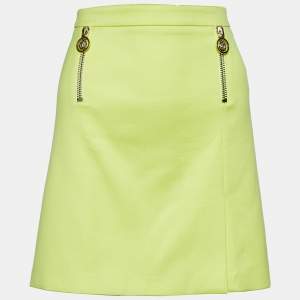 Versace Lime Green Stretch Cotton Zip Detail Mini Skirt S