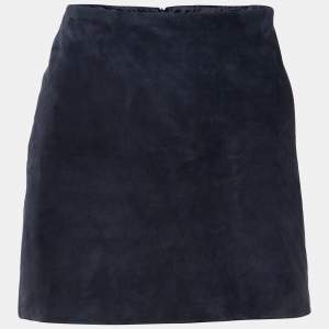 Versace Navy Blue Leather & Silk Paneled Mini Skirt M