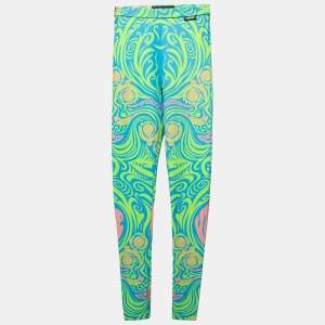 Versace Green Printed Stretch Knit Leggings XS