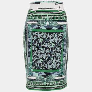 Versace Collection Green Baroque Print Crepe Pencil Skirt L