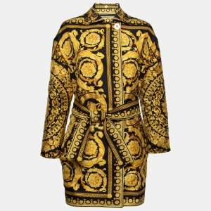 Versace Black Medusa Print Cotton & Silk Reversible Belted Jacket S