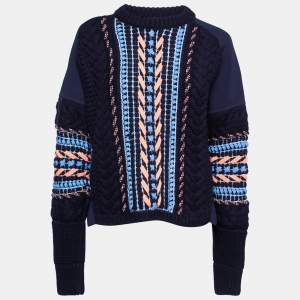 Versace Navy Blue Cable Knit Contrast Paneled Jumper M