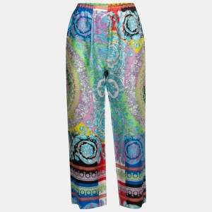 Versace Multicolor Printed Silk Straight Leg Trousers S