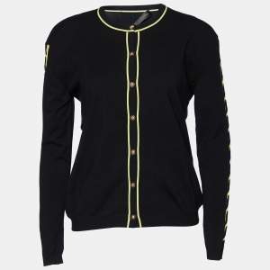 Versace Black Knit Contrast Detail Button Front Cardigan L