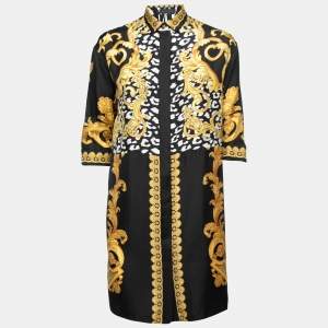  Versace Black Baroque Printed Silk Shirt Dress S