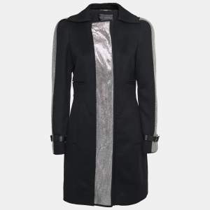Versace Black Wool Embellished Mid-Length Coat S