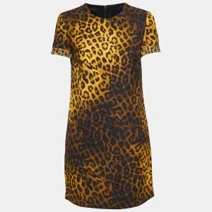Versace Yellow Animal Printed Crepe Shift Midi Dress S