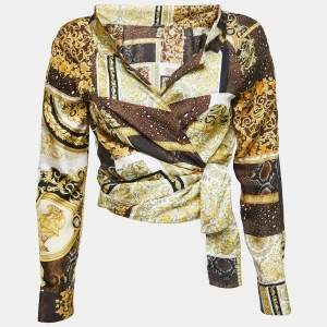 Versace Multicolor Baroque Printed Silk Wrap Blouse S