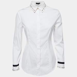 Versace White Cotton Stud Detail Button Front Shirt S