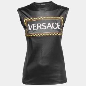 Versace Black Jersey Logo Print Sleeveless Top S