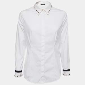 Versace White Cotton Stud Detail Full Sleeve Shirt M