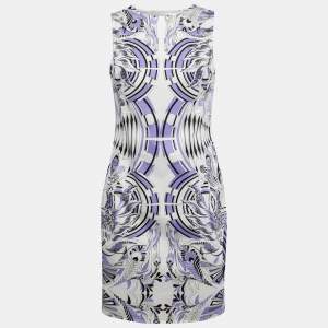 Versace White & Lilac Printed Cotton Sleeveless Sheath Dress M