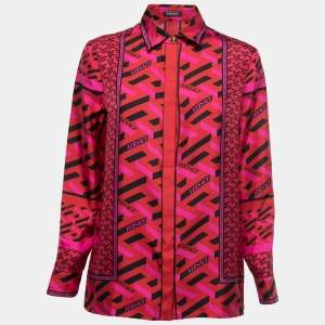 Versace Red/Pink Abstract Print Silk Button Front Full Sleeve Shirt S