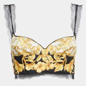Versace Black/Yellow Print Silk Bustier Crop Top M