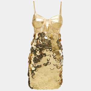 Versace Gold Sequin Embellished Strappy Mini Dress M