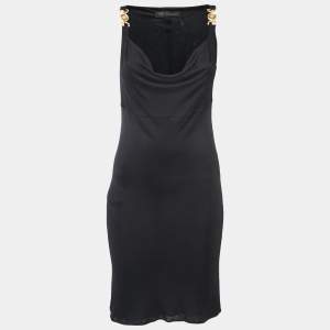 Versace Black Jersey Cowl Neck Sleeveless Flared Short Dress M