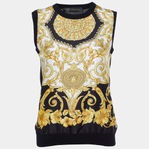 Versace Black Baroque Printed Silk & Knit Tank Top S