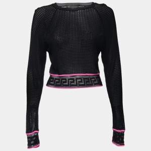 Versace Black Perforated Knit Long Sleeve Top S