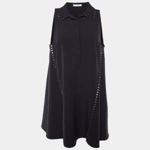 Versace Collection Black Crepe Metal Detail Shift Dress L