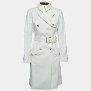 Versace Cream Cotton Double Breasted Belted Trench Coat M