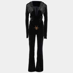 Versace Black Velvet Belt Detail Hooded Jumpsuit M