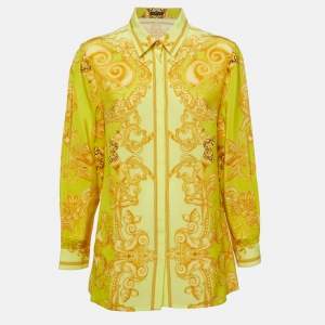 Versace Yellow All-Over Print Silk Button Front Full Sleeve Shirt L