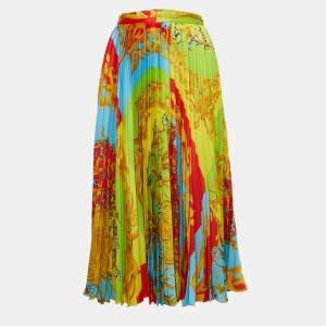 Versace Multicolor Summer Capsule Printed Satin Pleated Midi Skirt S