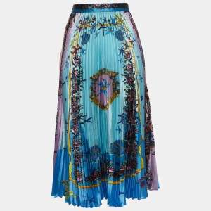 Versace Multicolor Print Satin Pleated Midi Skirt M