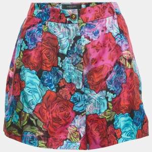 Versace Multicolor Rose Printed Silk Shorts M