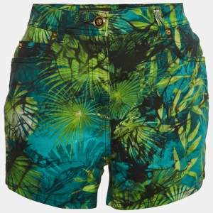 Versace Green Jungle Print Cotton Denim Shorts S
