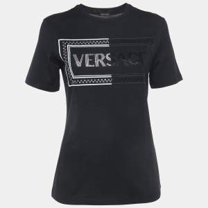 Versace Black Embellished Logo Cotton Jersey T-Shirt XS