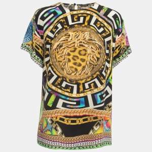 Versace Multicolor All-Over Print Silk Top M