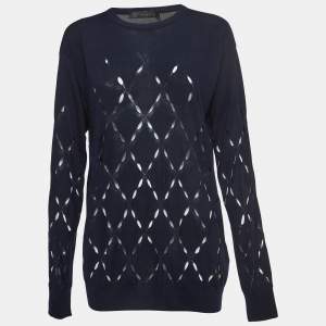 Versace Black Navy Blue Cut-Out Knit Crew Neck Sweatshirt XL