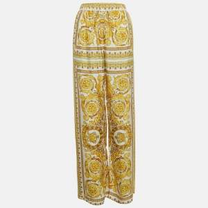 Versace Yellow Barocco Print Crepe Wide Leg Trousers S