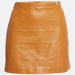 Pre Owned Versace Brown Leather Mini Skirt S