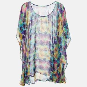 Versace Multicolor Floral Printed Silk Kaftan Top L