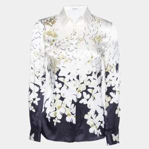Versace Cream/Black Butterfly Print Silk Button Front Shirt S