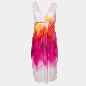 Pre Owned Versace Pink Tie-Dye Jersey Sleeveless Knee Length Dress L